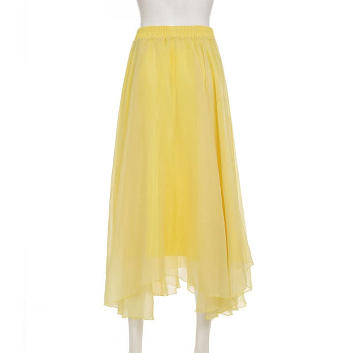 Ruffle ruched chiffon solid midi skirt  | Festival Outfits Women