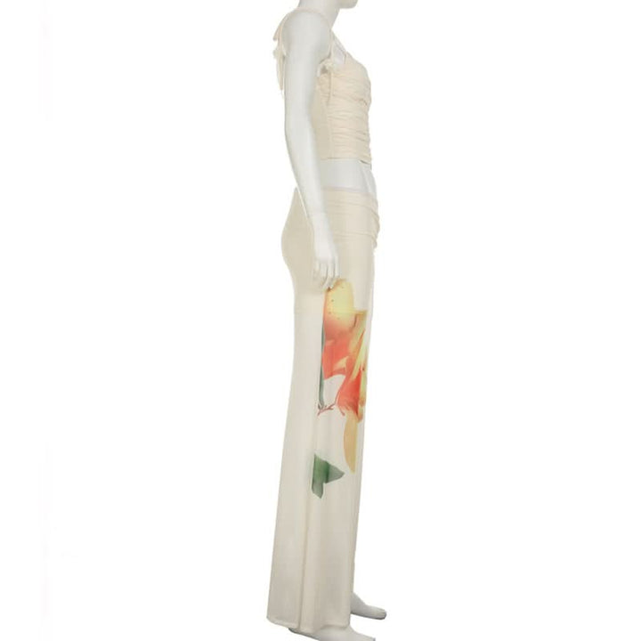 Slit ruched mesh print irregular maxi skirt  | Festival Outfits Women