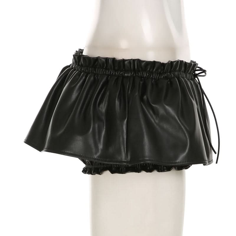 Ruched PU leather ruffle self tie mini skirt Cargo Mini Skirt  | Festival Outfits Women