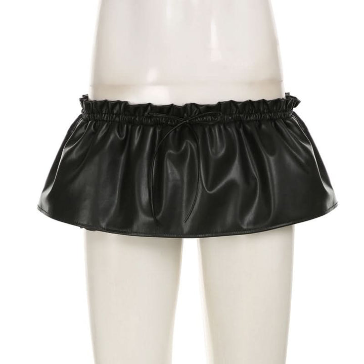 Ruched PU leather ruffle self tie mini skirt Cargo Mini Skirt  | Festival Outfits Women