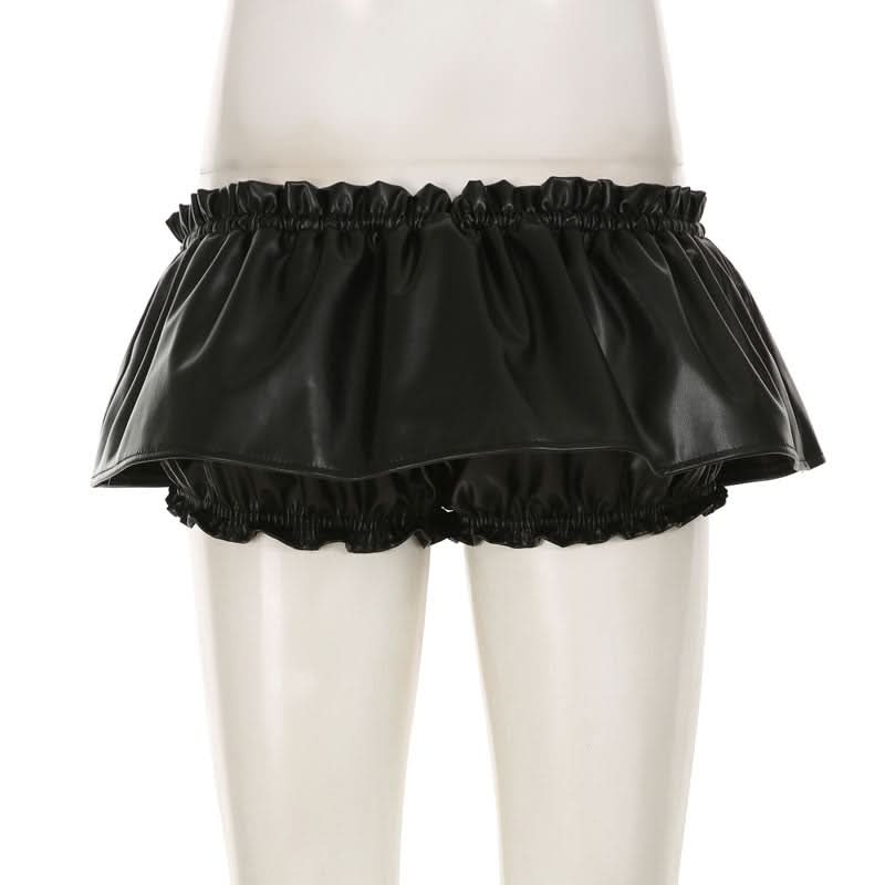 Ruched PU leather ruffle self tie mini skirt Cargo Mini Skirt  | Festival Outfits Women