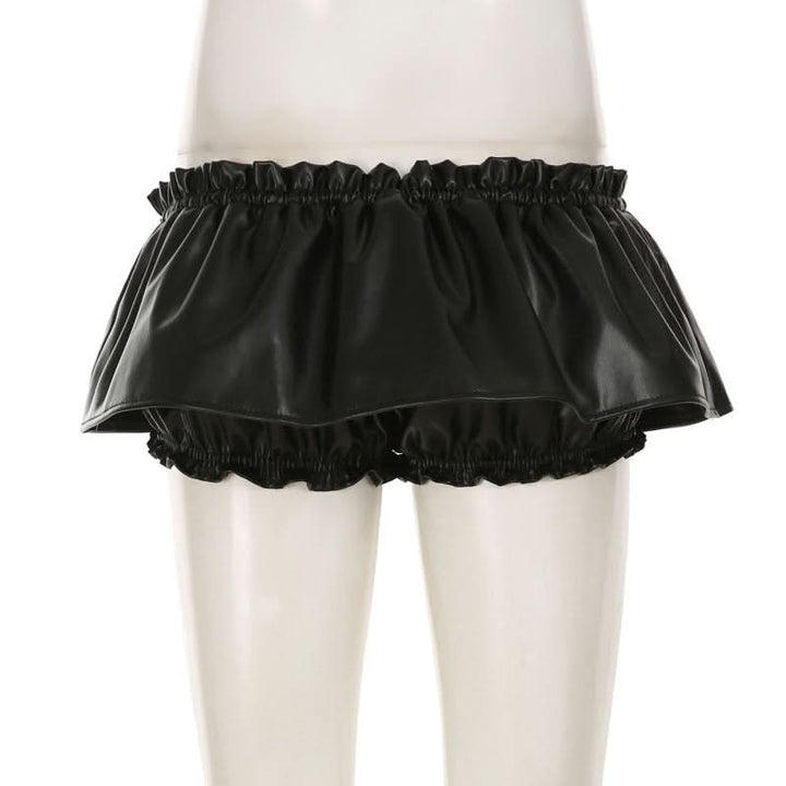 Ruched PU leather ruffle self tie mini skirt Cargo Mini Skirt  | Festival Outfits Women