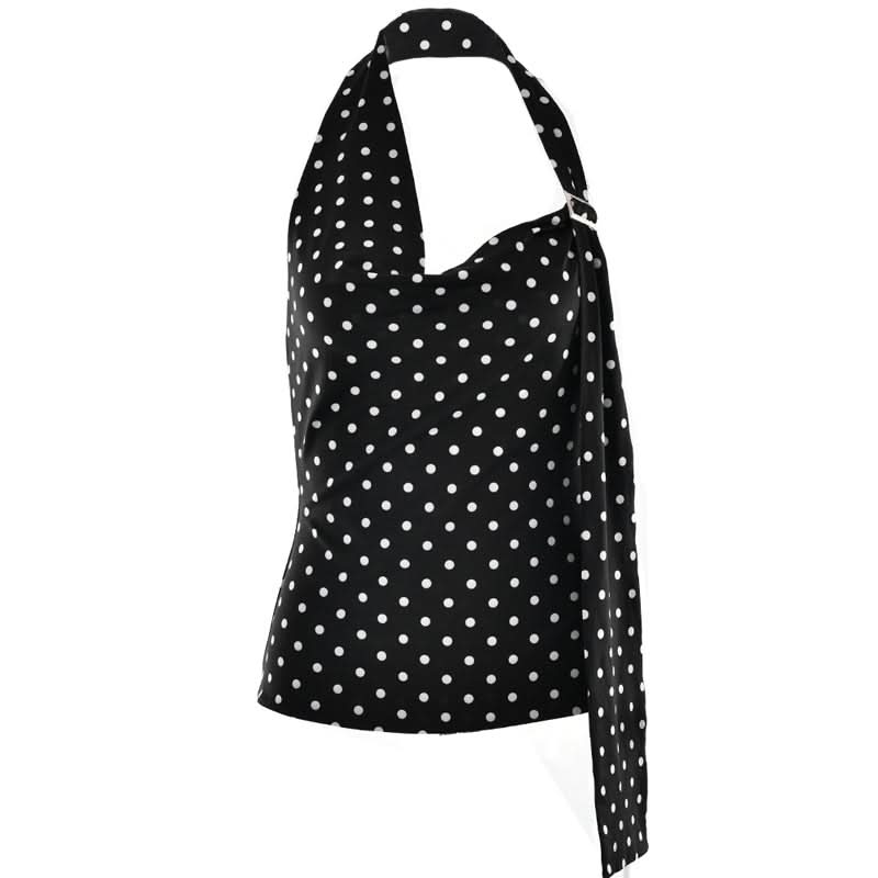Polka dot halter buckle backless top  | Festival Outfits Women