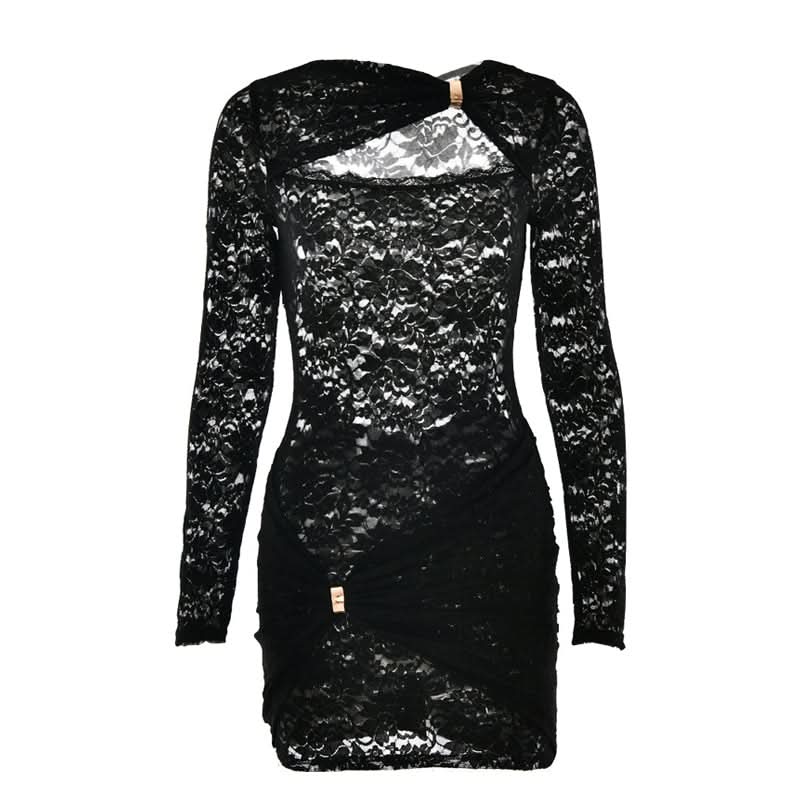 Long sleeve hollow out ruched cut out mini dress  | Festival Outfits Women