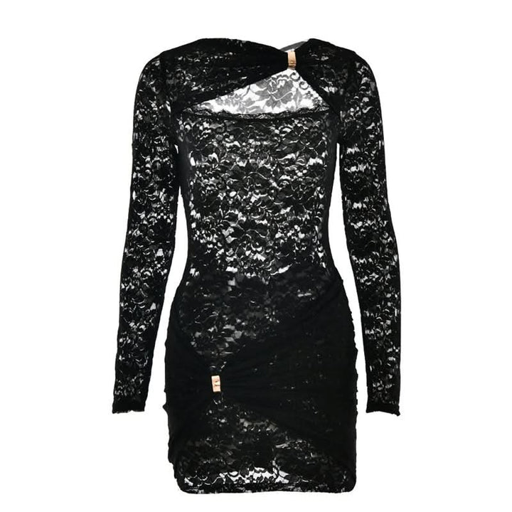 Long sleeve hollow out ruched cut out mini dress  | Festival Outfits Women