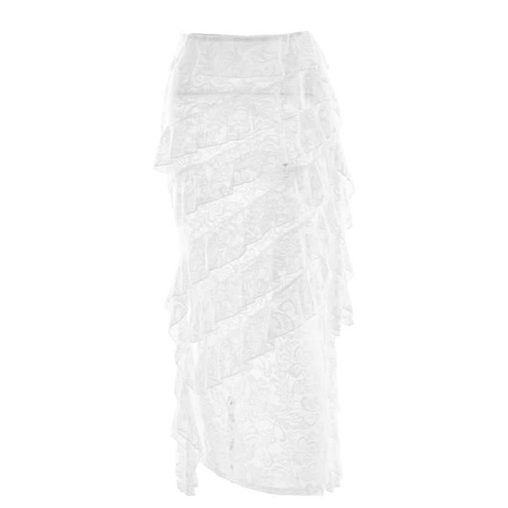 Lace irregular ruffle maxi skirt  | Festival Outfits Women