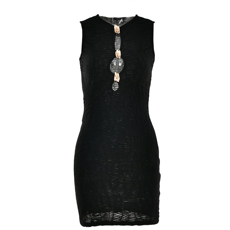 Sleeveless metal applique hollow out cut out mini dress  | Festival Outfits Women