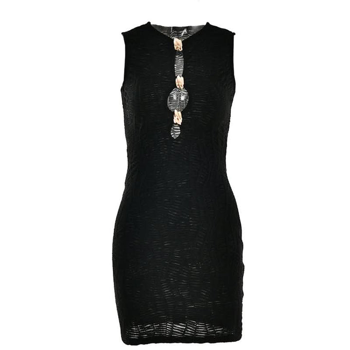 Sleeveless metal applique hollow out cut out mini dress  | Festival Outfits Women