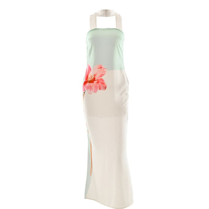 Halter flower print contrast maxi dress  | Festival Outfits Women