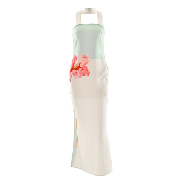 Halter flower print contrast maxi dress  | Festival Outfits Women