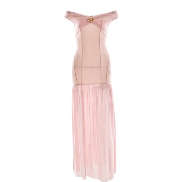 Off shoulder mesh metal applique maxi dress  | Festival Outfits Women