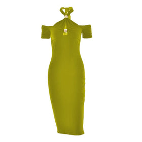 Halter hollow out self tie solid cut out midi dress  | Festival Outfits Women