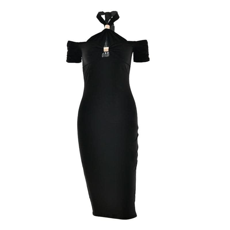 Halter hollow out self tie solid cut out midi dress  | Festival Outfits Women