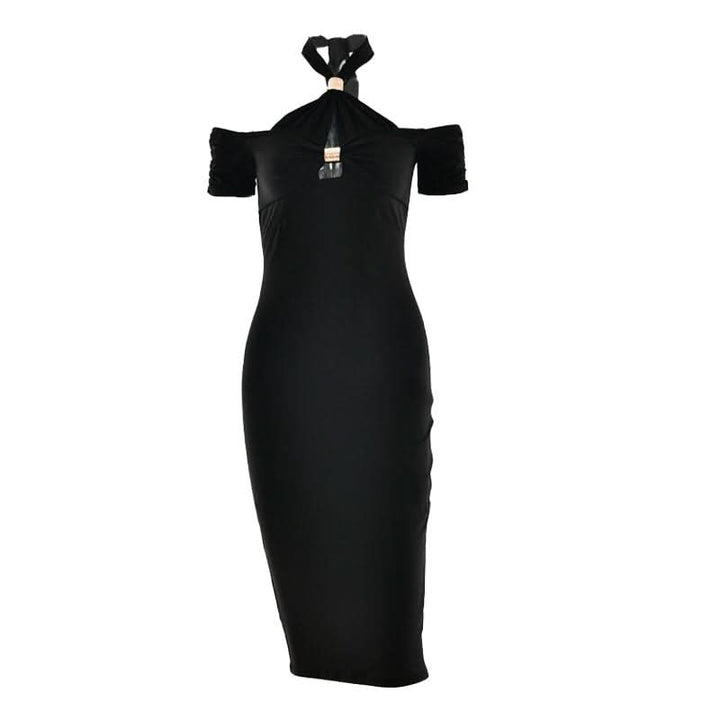 Halter hollow out self tie solid cut out midi dress  | Festival Outfits Women