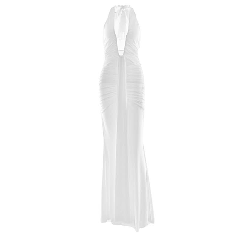 Deep v neck ruched backless maxi dress  | Festival Outfits Women