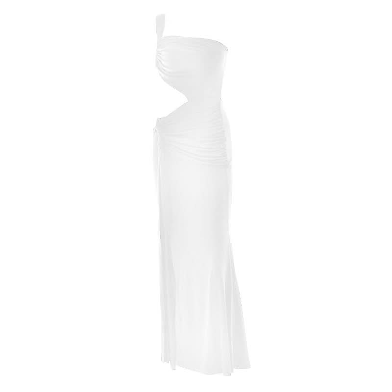 One shoulder ruched hollow out cut out maxi dress  | Festival Outfits Women