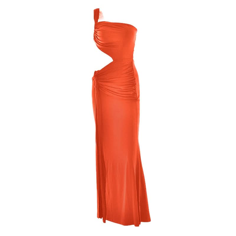 One shoulder ruched hollow out cut out maxi dress  | Festival Outfits Women