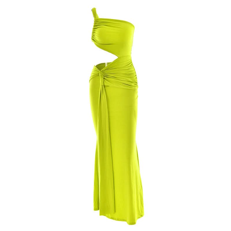 One shoulder ruched hollow out cut out maxi dress  | Festival Outfits Women