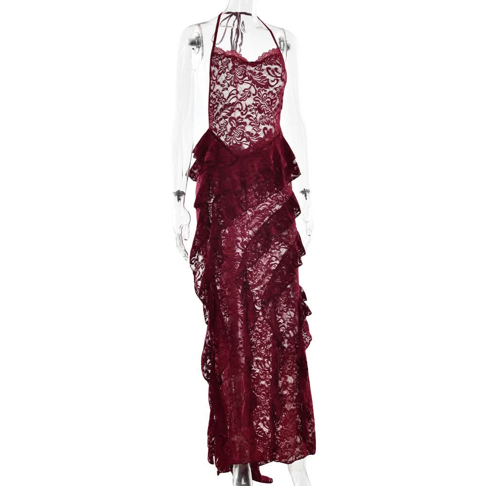 Halter lace ruffle backless maxi dress | Festival Outfits Women Halibuy Halter lace ruffle backless maxi dress | Festival Outfits Women Halibuy