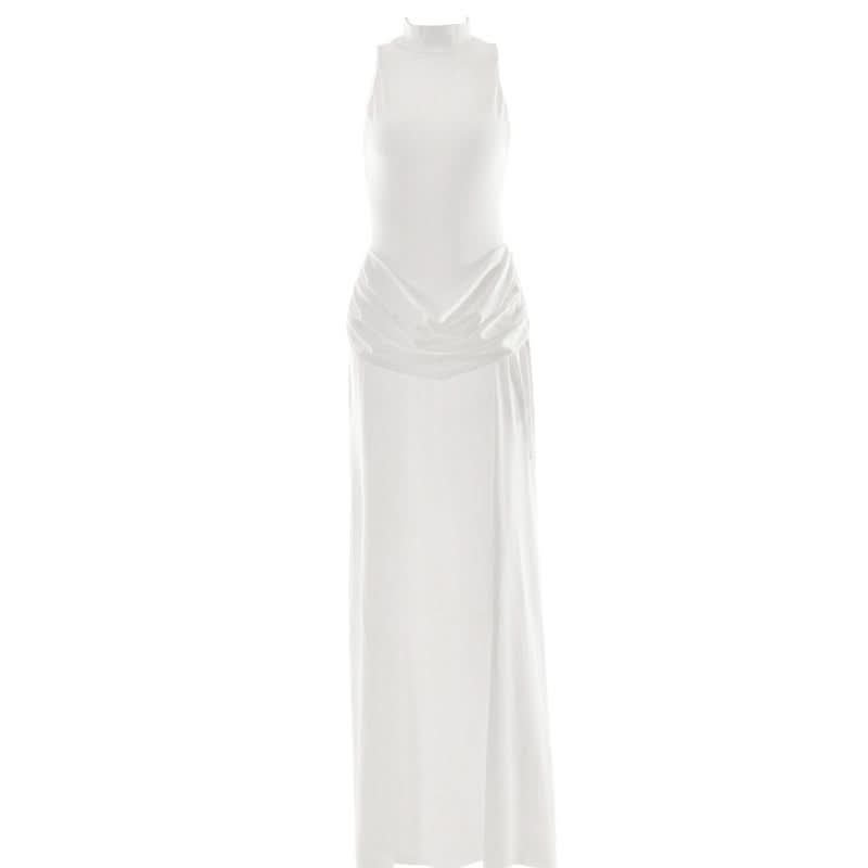 Sleeve zip-up high slit ruched maxi dress  | Festival Outfits Women