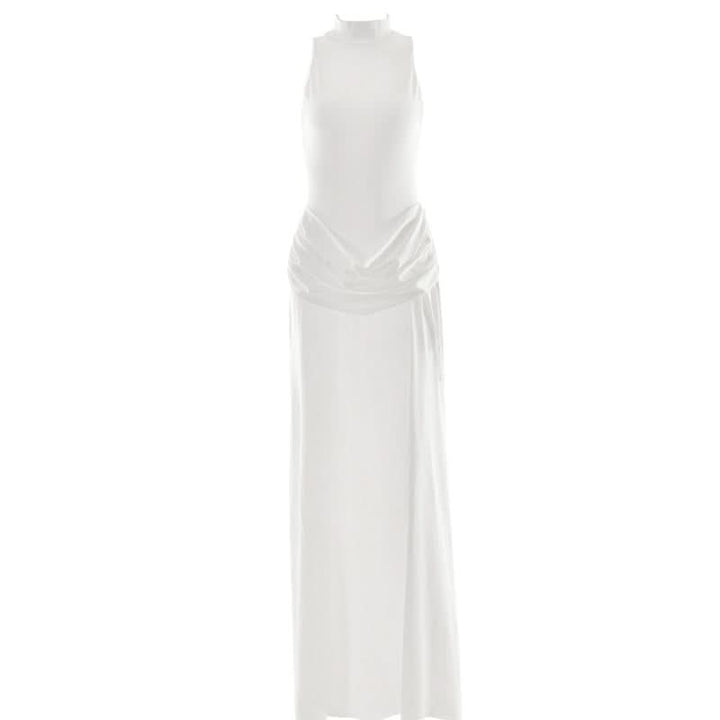 Sleeve zip-up high slit ruched maxi dress  | Festival Outfits Women