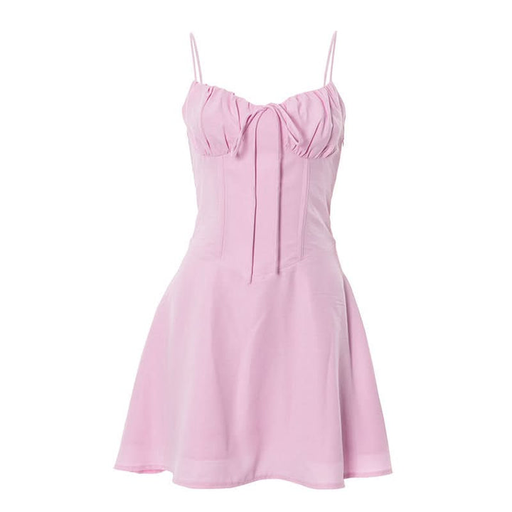 Self tie v neck ruched zip-up cami mini dress  | Festival Outfits Women