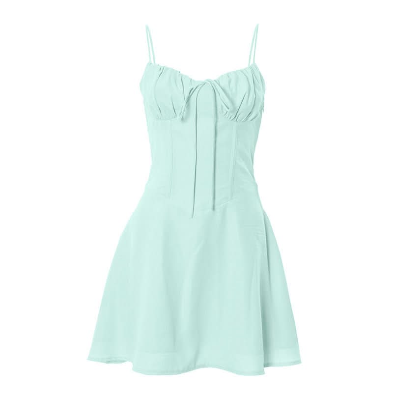Self tie v neck ruched zip-up cami mini dress  | Festival Outfits Women