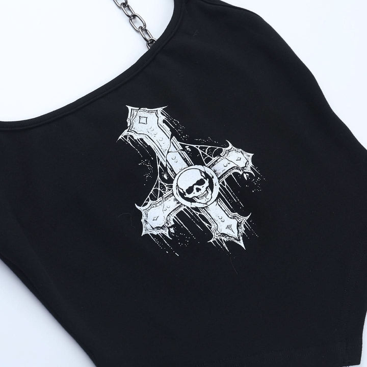 Metal chain halter u neck cross pattern top  | Festival Outfits Women-final-sale