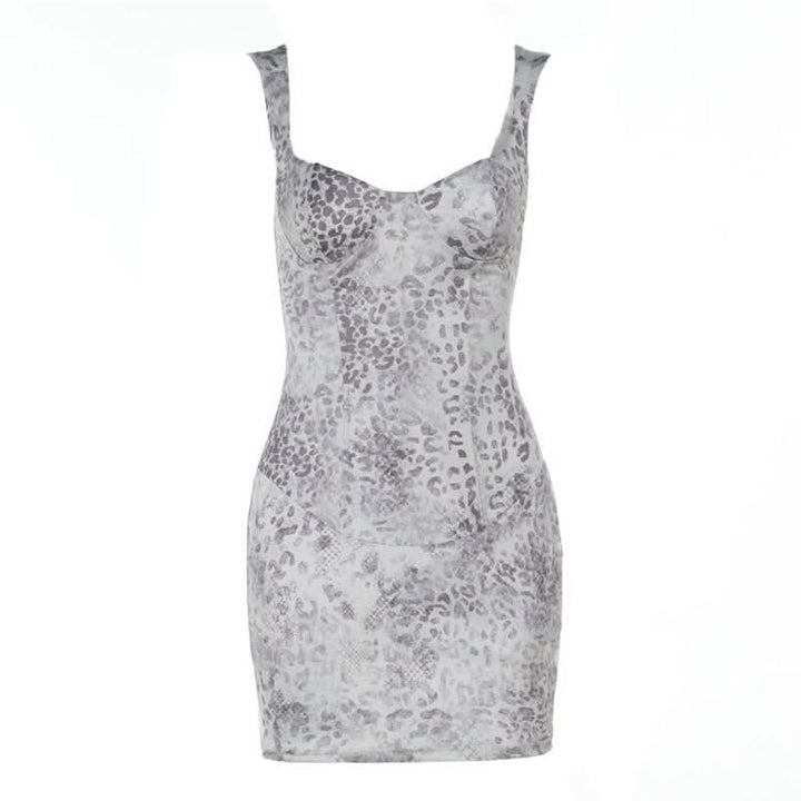 Leopard print v neck backless tank mini dress  | Festival Outfits Women  | Leopard Print Mini Dress