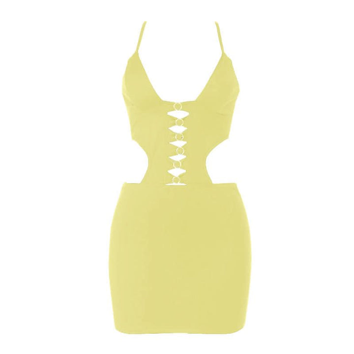 Cross back hollow out v neck cami cut out mini dress  | Festival Outfits Women-final-sale