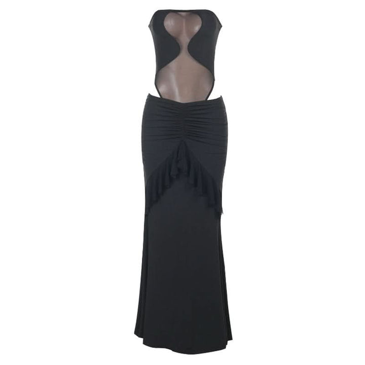 Mesh button ruched ruffle tube skirt set  | Festival Outfits Women