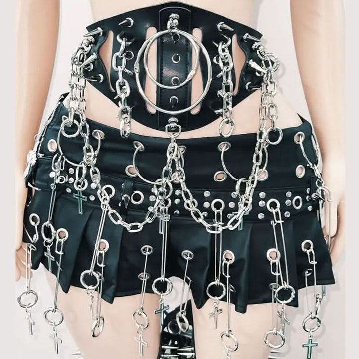 O ring PU leather rivet applique v neck top  | Festival Outfits Women