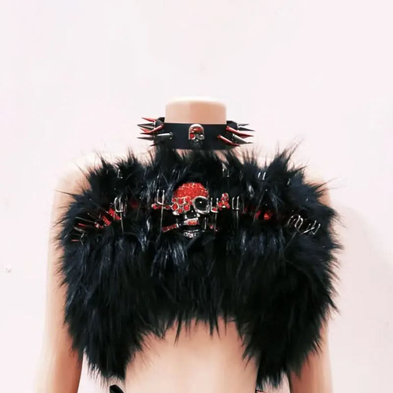 Skull applique fluffy rivet o ring leg warmer top  | Festival Outfits Women