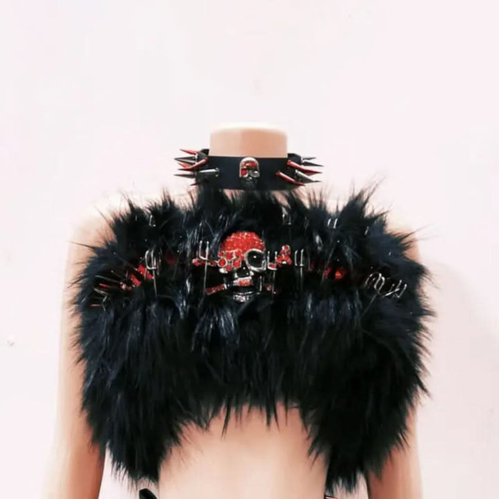 Skull applique fluffy rivet o ring leg warmer top  | Festival Outfits Women