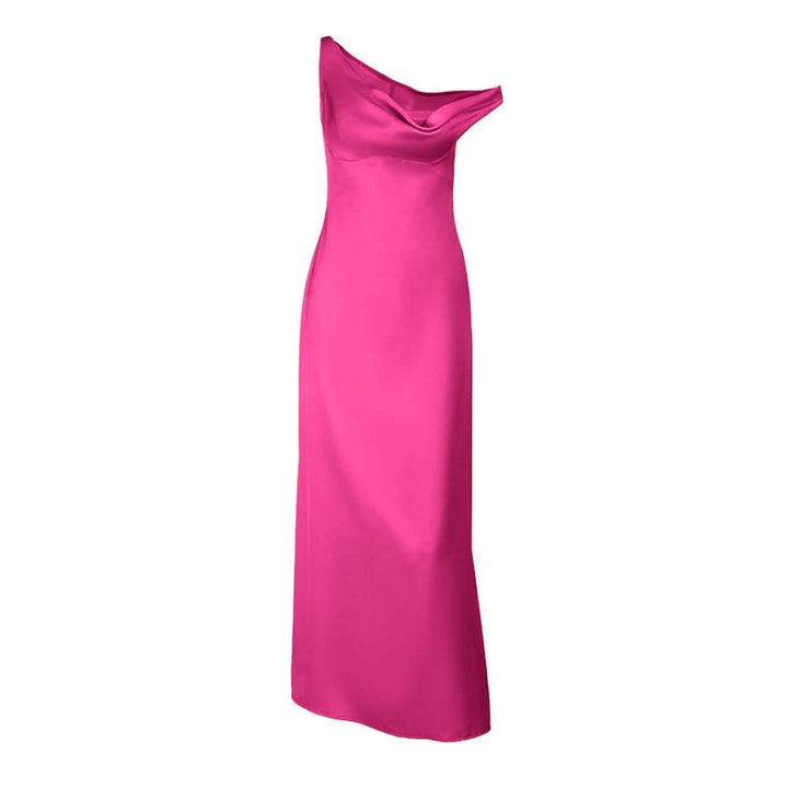 One shoulder irregular satin zip-up maxi dress  | Festival Outfits Women