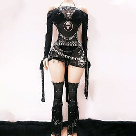 Long sleeve off shoulder backless o ring mini dress  | Festival Outfits Women