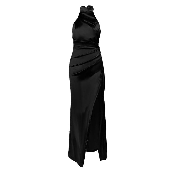 Halter ruched slit irregular zip-up maxi dress  | Festival Outfits Women