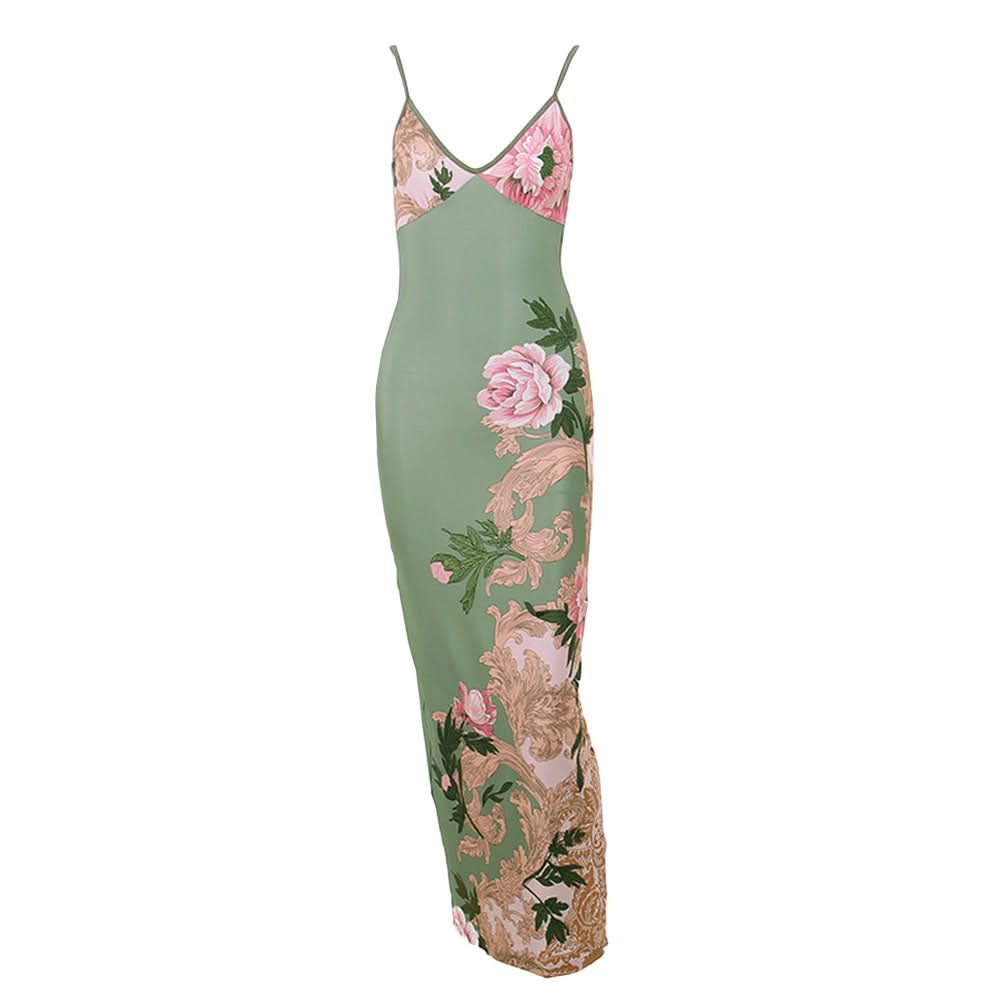 V neck flower print backless cami maxi dress  | Festival Outfits Women