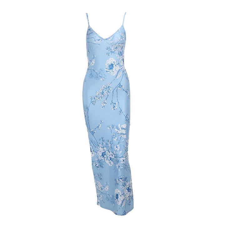 V neck flower print backless cami maxi dress  | Festival Outfits Women