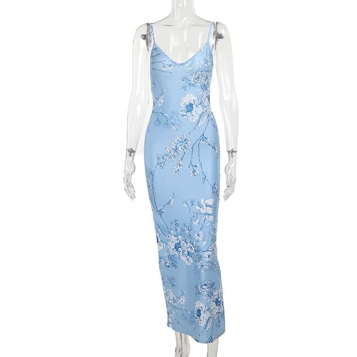 V neck flower print backless cami maxi dress  | Festival Outfits Women