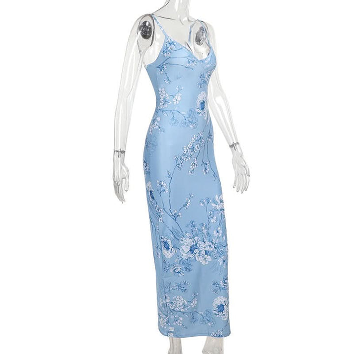 V neck flower print backless cami maxi dress  | Festival Outfits Women