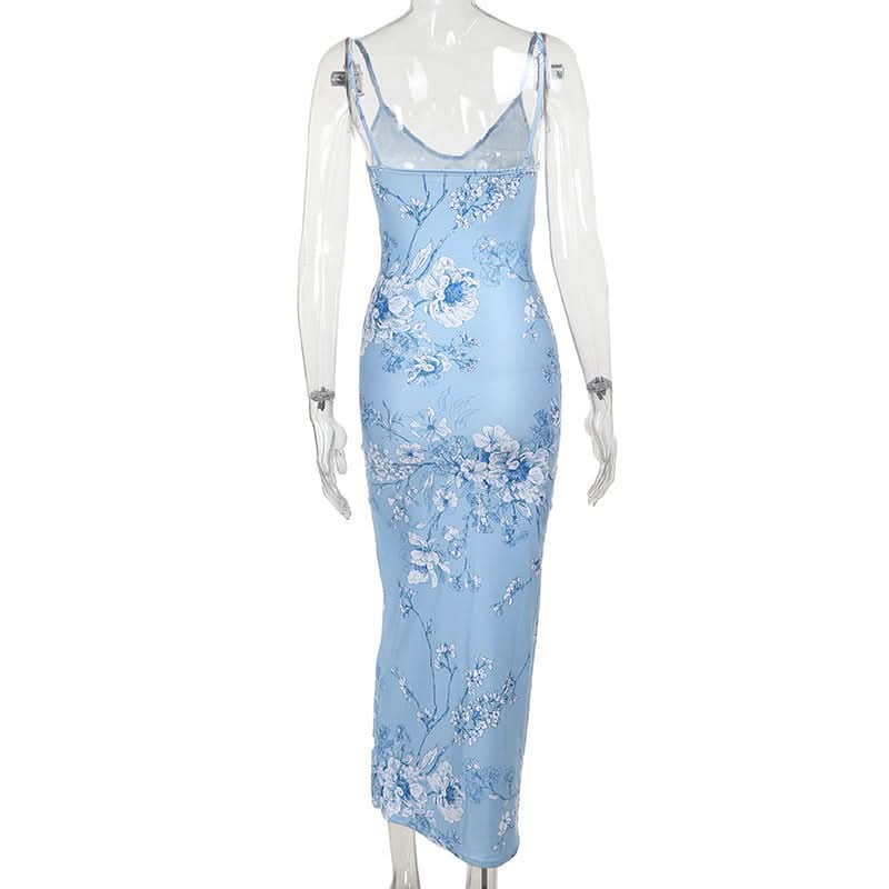 V neck flower print backless cami maxi dress  | Festival Outfits Women