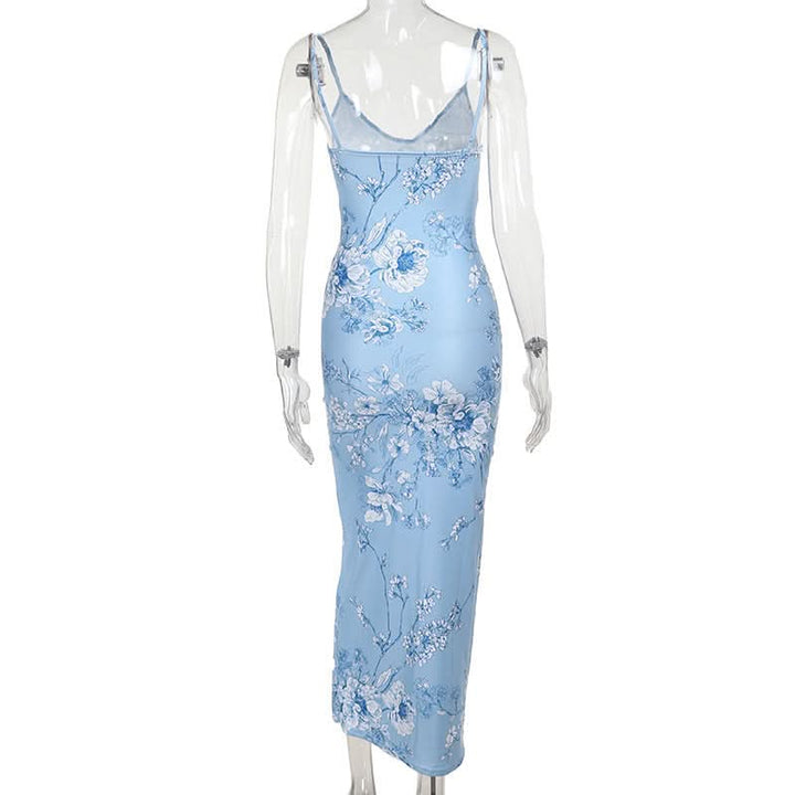 V neck flower print backless cami maxi dress  | Festival Outfits Women