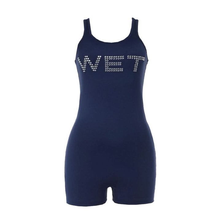 Beaded letter u neck tank romper  | Festival Outfits Women
