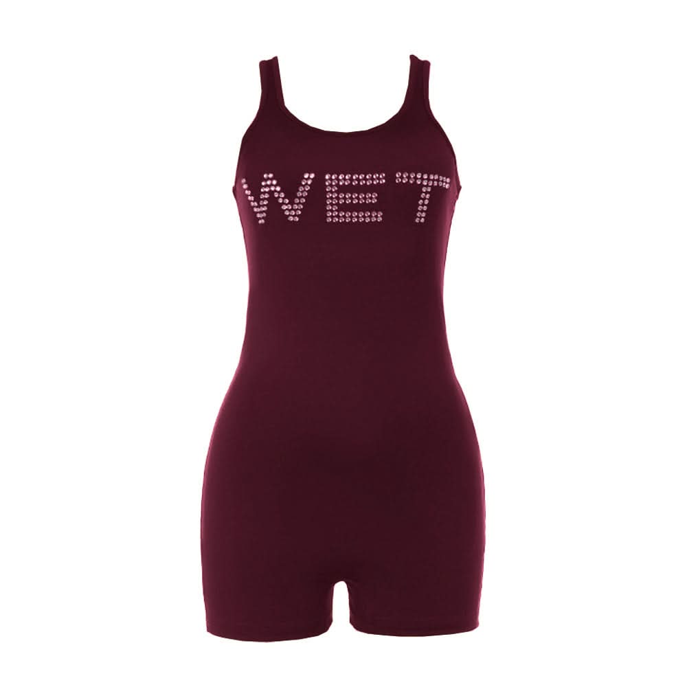 Beaded letter u neck tank romper  | Festival Outfits Women