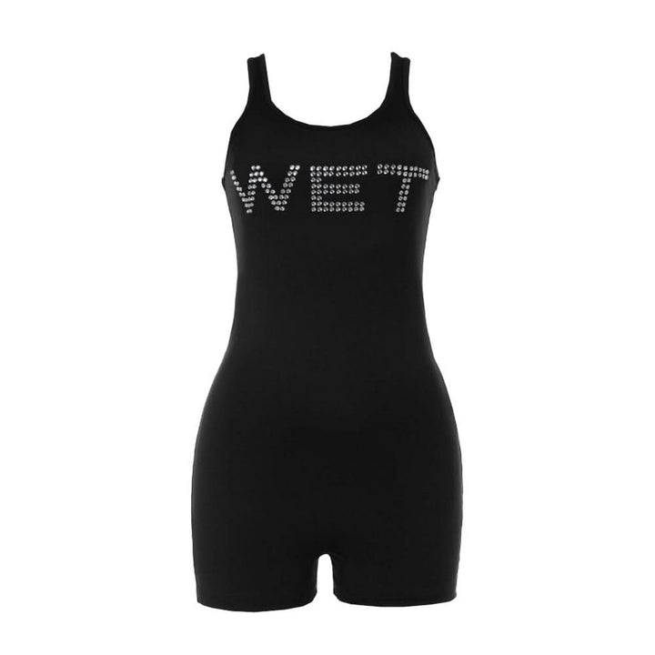 Beaded letter u neck tank romper  | Festival Outfits Women