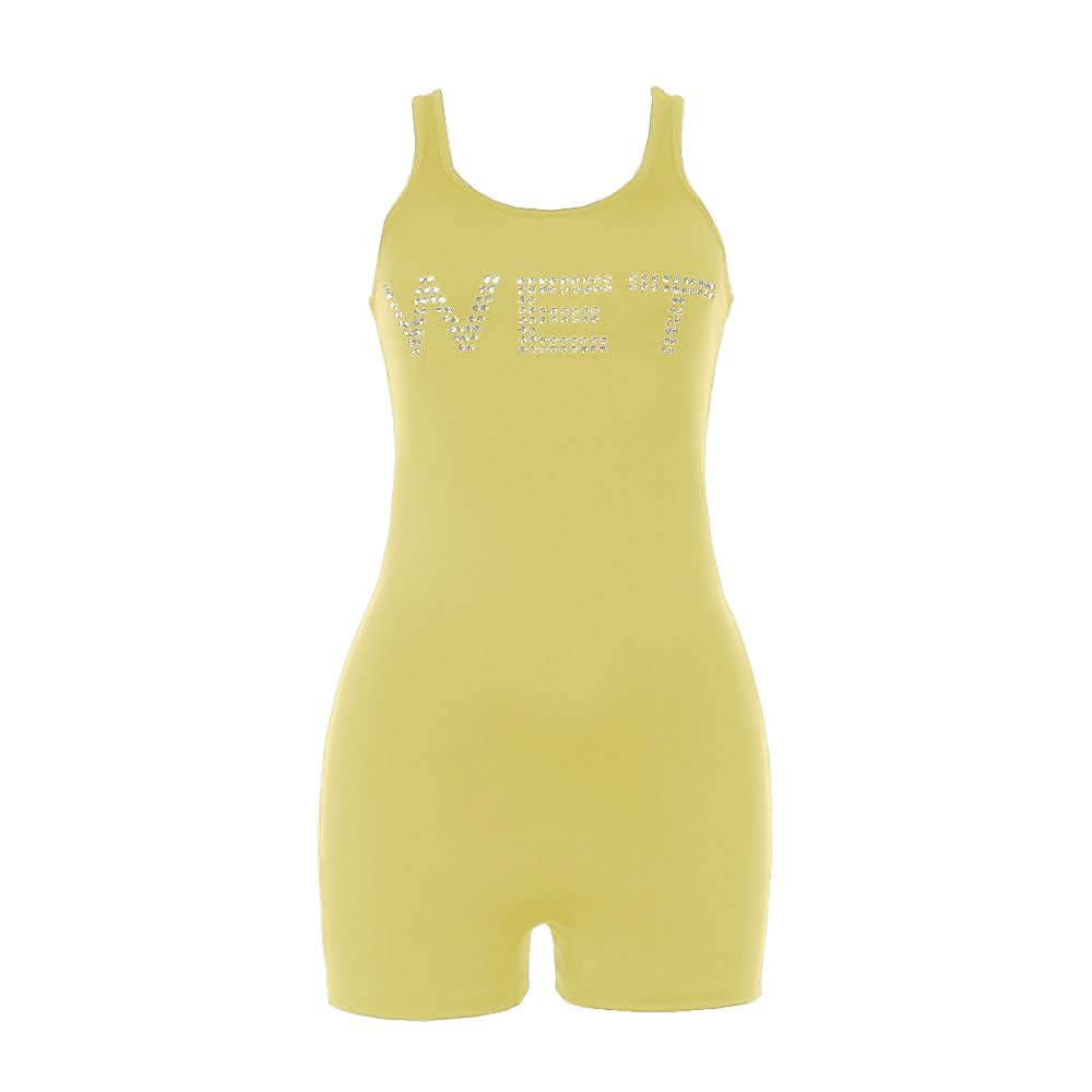 Beaded letter u neck tank romper  | Festival Outfits Women