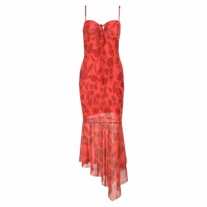 Irregular print self tie cami midi dress  | Festival Outfits Women