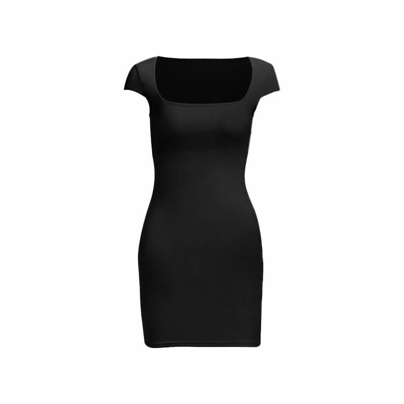 Square neck cap sleeve solid mini dress  | Festival Outfits Women
