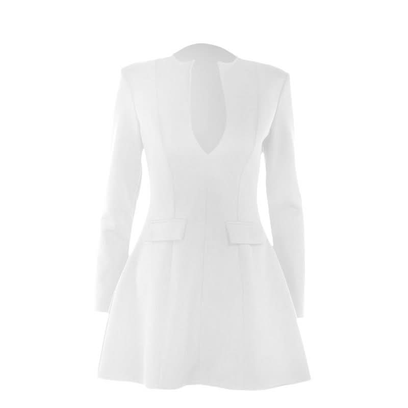 Long sleeve v neck zip-up solid mini dress  | Festival Outfits Women